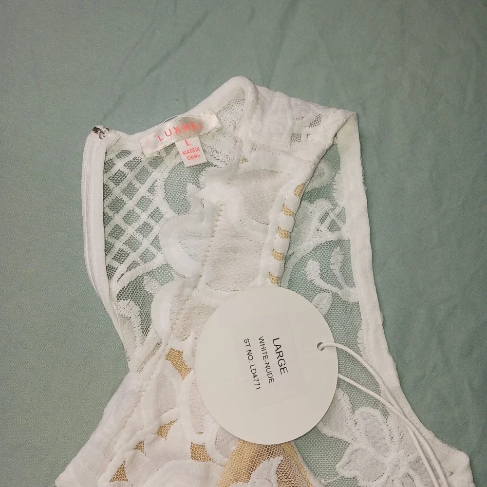 LUXXEL Wedding Bridal Dress Ivory White/Lace Nude lined Boho Maxi Long Gown NWT - Picture 6 of 13